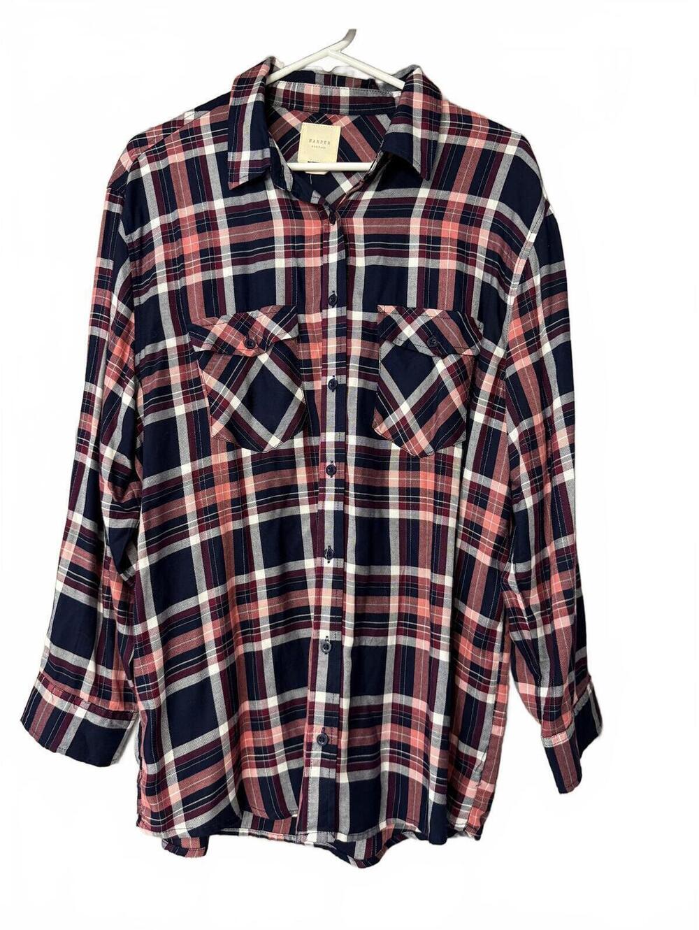 Harper Heritage Womens Medium Pink Plaid Button-Up Shirt
